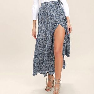 Lulu's Tempest Navy Blue Print Wrap Maxi Skirt